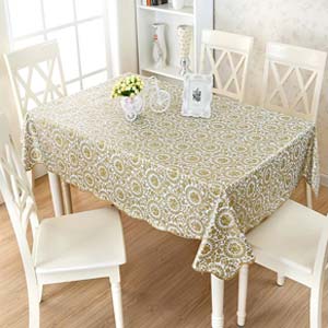ผ้าปูโต๊ะทรงสี่เหลี่ยมผืนผ้าลายดอกไม้ สีขาว