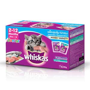 Whiskas Cat Fook Wet Pouch Multipack Junior Tuna Mackerel อาหารลูกแมวแบบเปียก