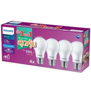 Philips LED Bulb หลอดไฟ LED ขนาด 12 วัตต์ (แพ็ค 4 หลอด)