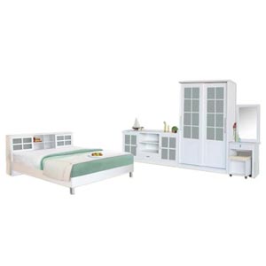RF Furniture Bedroom set ชุดห้องนอน 6 ฟุต มีครบทั้ง เตียง + ตู้เสื้อผ้าบานเลือน + โต๊ะแป้ง + วางทีวี + ที่นอนสปริง