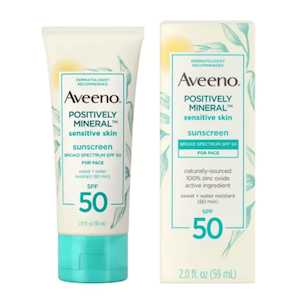 Aveeno Positively Mineral Sensitive Skin Sunscreen SPF 50 ครีมกันแดดอาวีโน่ สูตรอ่อนโยน