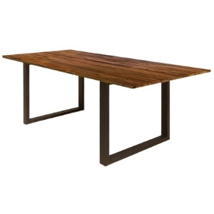 โต๊ะประชุมขนาดกลางไม้สักประสาน ขาเหล็กพ่นดำ