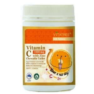 Vitatree Vitamin c 1000mg with zinc chewable tablet  วิตามินซี  ผสมซิงค์ แบบเม็ดอมเคี้ยวได้  สำหรับเน้นผิวขาวกระจ่างใส