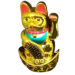 แมวกวักนำโชค 招き猫 Maneki Neko สีทอง นั่งบนก้อนทอง