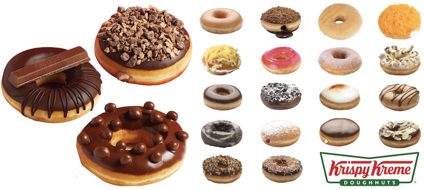 เมนูโดนนัทของ Krispy Kreme มีให้เลือกหลากหลาย และยังมีเนูพิเศษตามเทศกาลที่แตกต่างกันออกไป