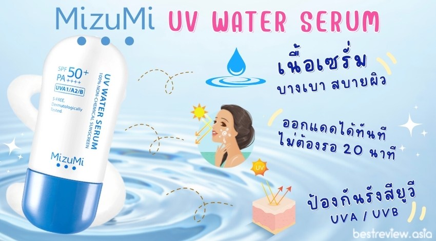 MizuMi UV Water Serum เนื้อเซรั่มบางเบา สบายผิว ทาแล้วออกแดดได้ทันที ป้องกันรังสี UVA/UVB