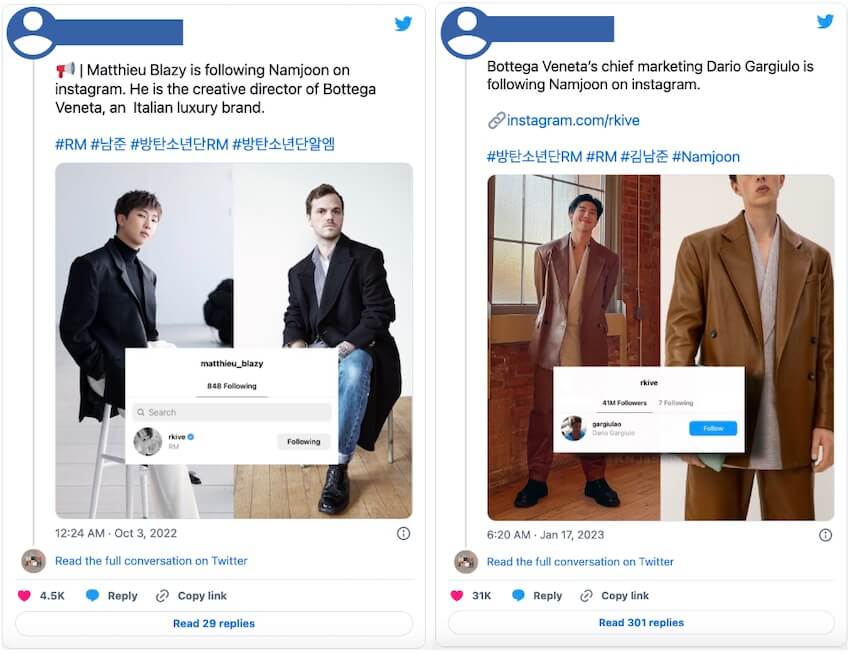 Matthieu Blazy และ Dario Gargiulo ติดตาม Instagram ของ RM